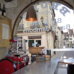 Bar, with hand-cranked meat slicer, at Bruno Caviste. 21.07.12